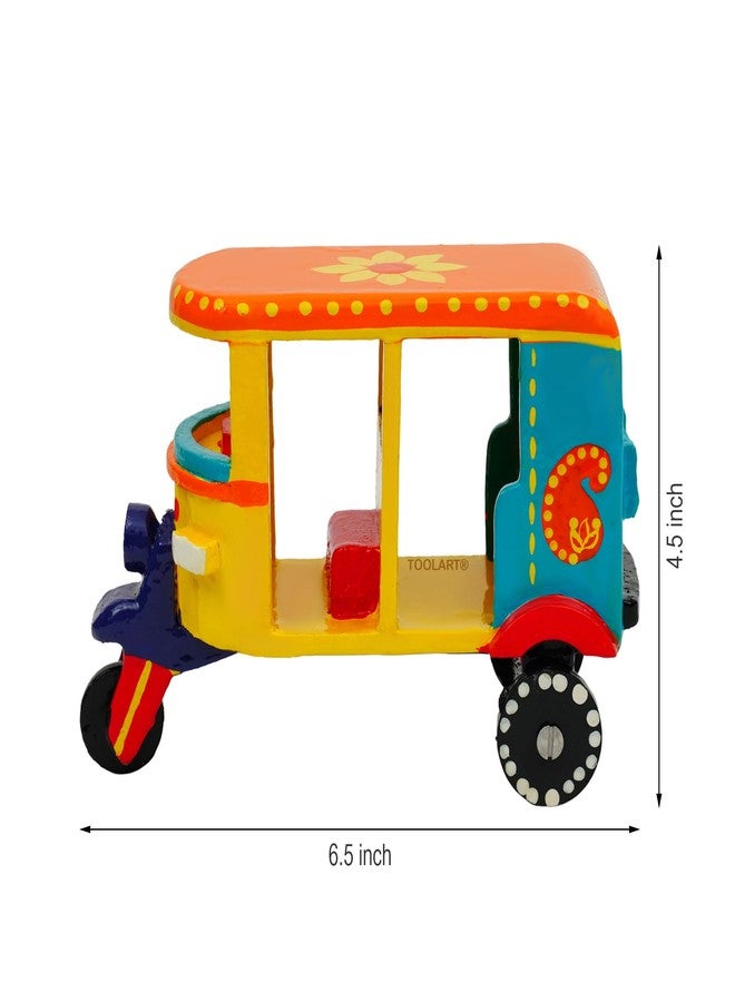 Toolart® Wooden Handcrafted Hand-Painted Auto Rickshaw Toy for Kids | Traditional Push & Pull Wooden Toy Showpiece | Best Birthday Return Gift (Small_Auto_Parent) (01) - Image 3